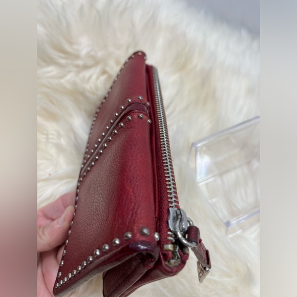 Brighton Long Wallet Red Studded Leather Patent Leather Center Trim Bifold - Picture 5 of 13